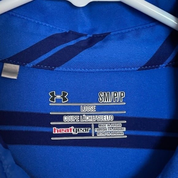 Under Armour - Mens Polo - Bright Blue Striped - Small - Picture 3 of 4